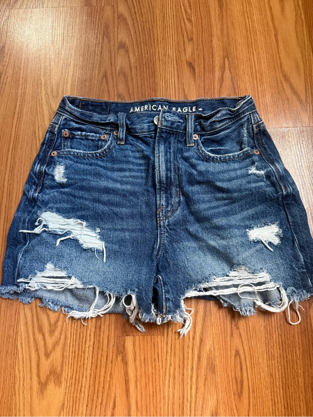 American Eagle Outfitters Distressed Dark Blue Denim Cutoff Shorts